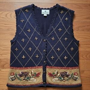 Chandler Hill Embroidered Knit Sweater Vest Navy Blue